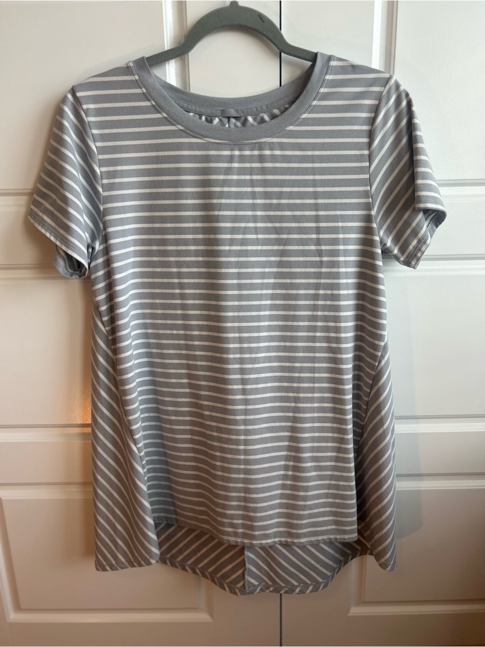 Cuddl Duds Gray and White Striped Top
